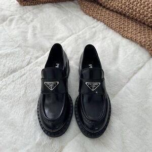 Prada Black Brushed Leather Loafers for women